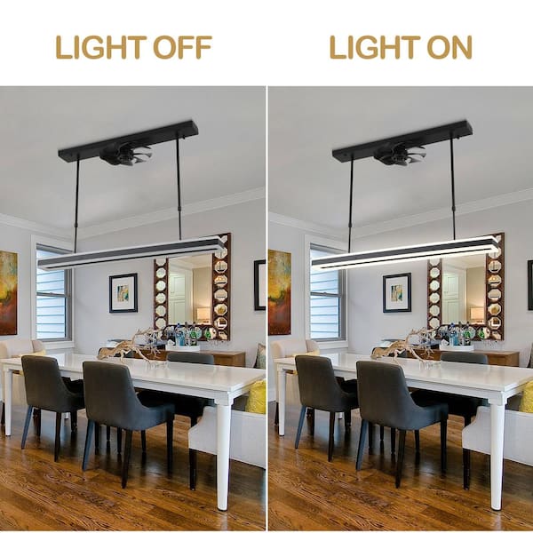 Bella Depot Modern 39 in. Smart Indoor Black Hanging Island Pendant Light with Ceiling Fan with Integrated LED CT1003