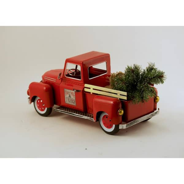 Iron Christmas Old Style Truck with Tree in Glossy Red