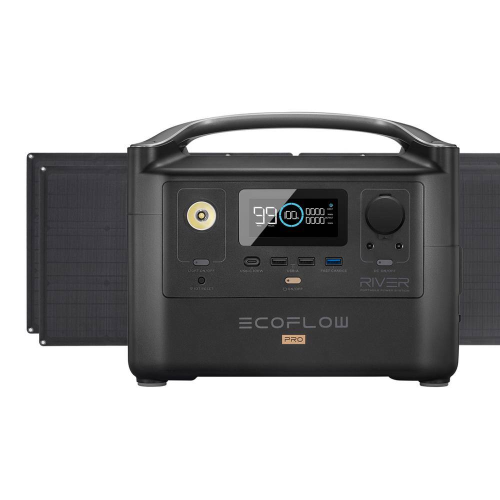 ECOFLOW 600-Watt Continuous, 1200-Watt Peak Output RIVER Pro Push Button  Start Solar Generator with 2*110W Solar Panels RIVERPro+2*110WSP