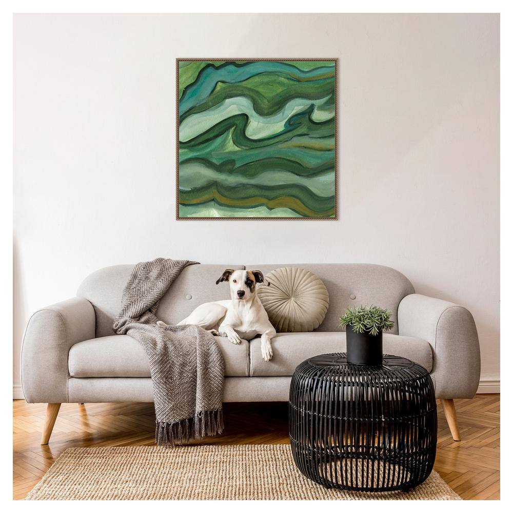 Sea Kelp II Abstract Green Canvas Print with Bronze Frame