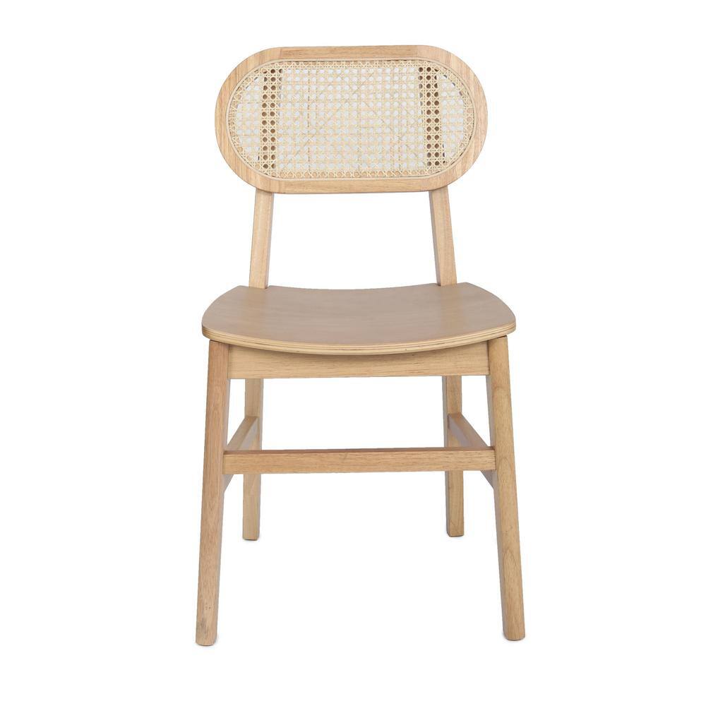 Natural Wood and Cane High Back Dining Chairs, Set of 2
