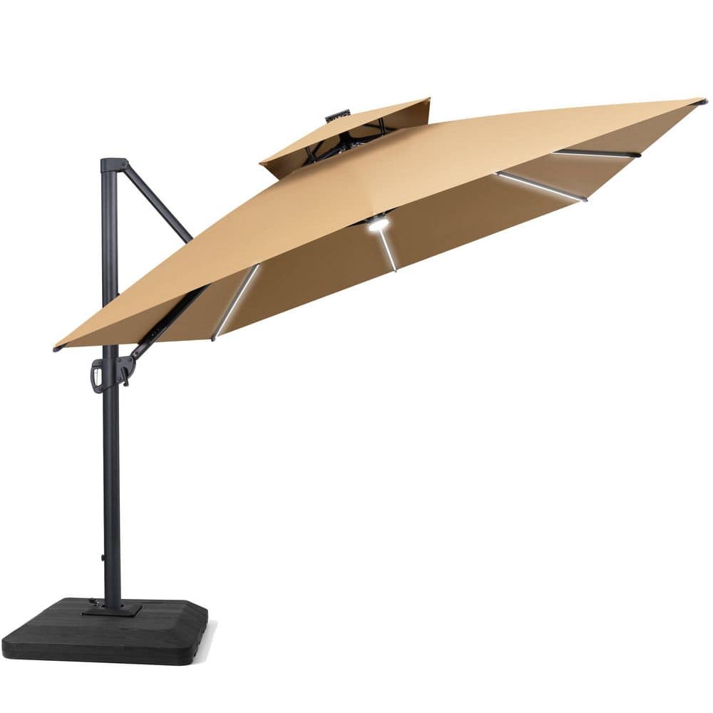 13 ft. x 10 ft. Rectangular Cantilever Patio Umbrella with Solar Lights and 350 lb. Base Outdoor Umbrella in Tan Brown price history on PriceWatchPro