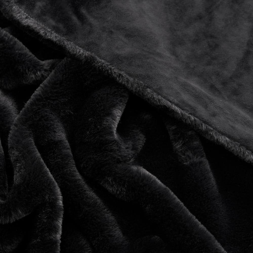 Black 50"x70" Reversible Faux Fur Throw Blanket
