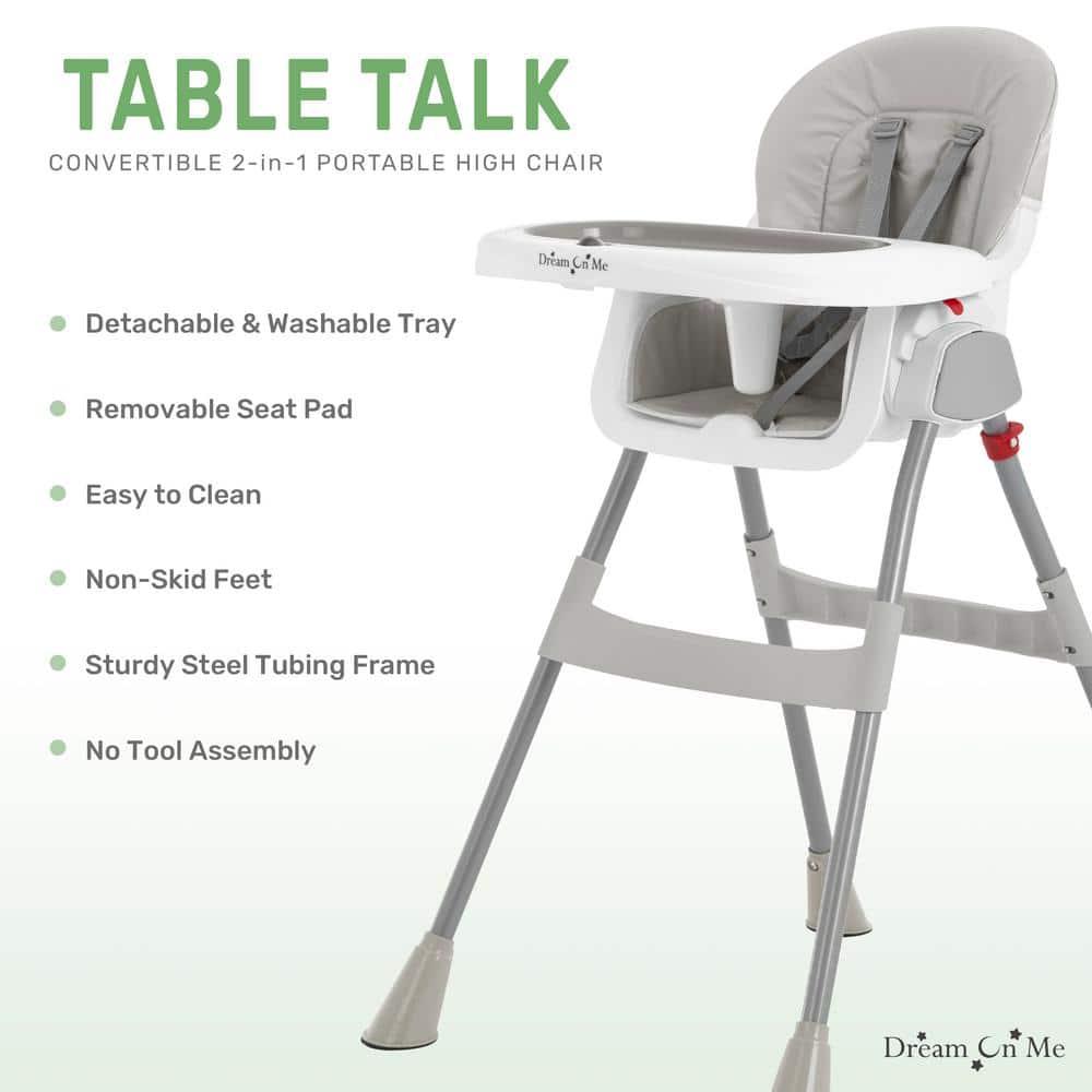 Gray and White Portable Convertible High Chair with Adjustable Tray