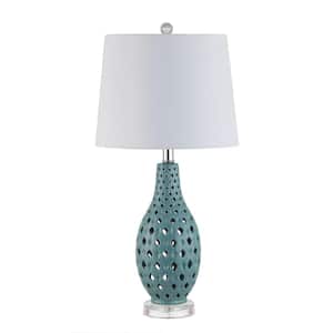 Harlem 25 in. Blue Table Lamp with White Shade
