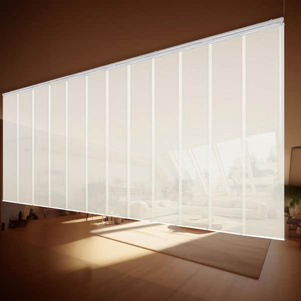 EMOH Ornate Alabaster 140 in. - 260 in. W x 116 in. L Adjustable 12-Panel White Double Rail Panel Track with 23.5 in. Slates