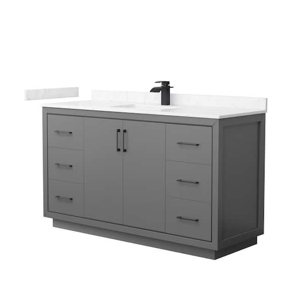 Wyndham Collection Icon 60 in. W x 22 in. D x 35 in. H Single Bath Vanity in Dark Gray with Carrara Cultured Marble Top