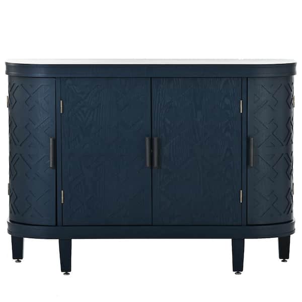 JASIWAY Navy Blue Freestanding Accent Storage Cabinet Sideboard with 2-Antique Pattern Doors and Shelf