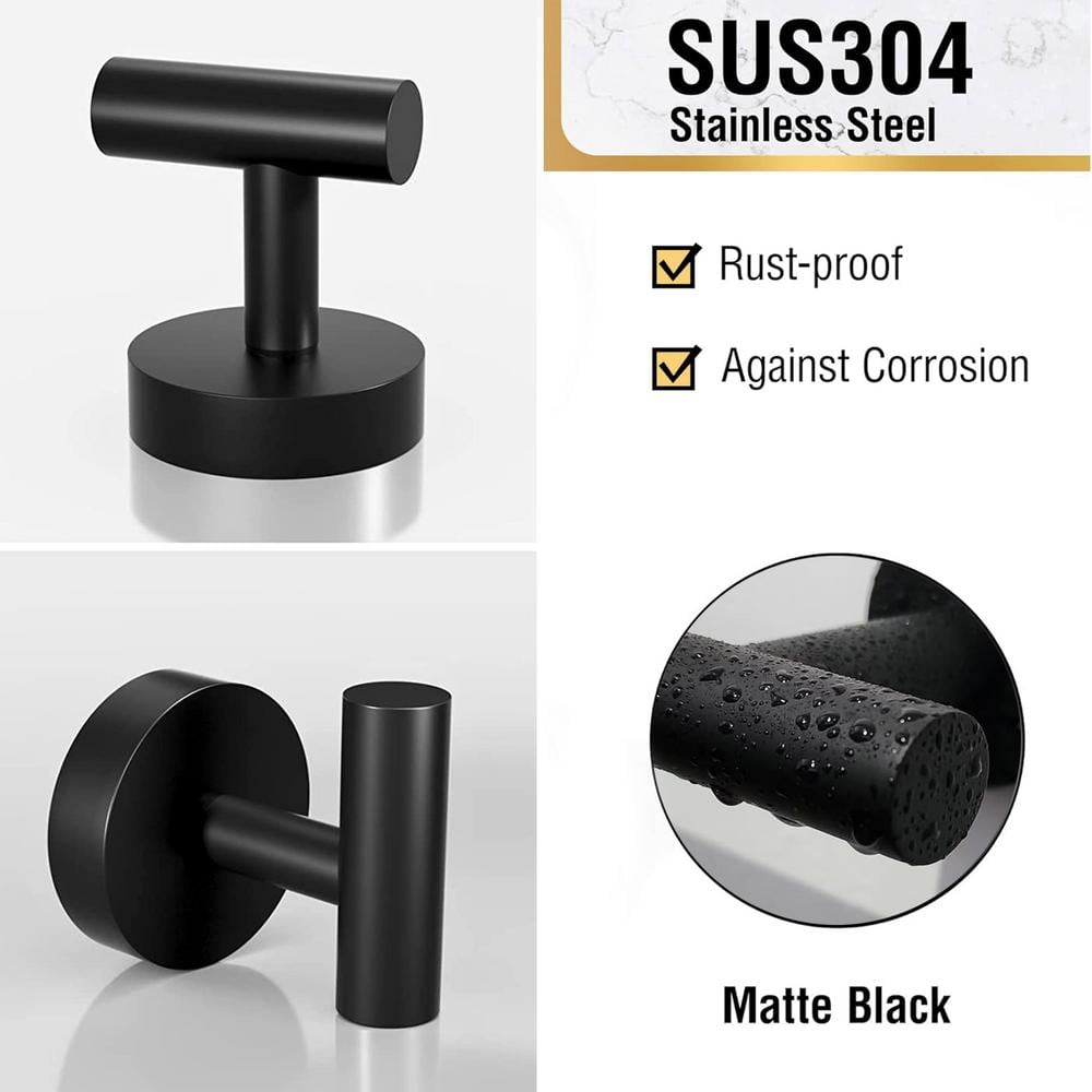 Stainless Steel Matte Black Round Bathroom Robe and Towel Hook Set