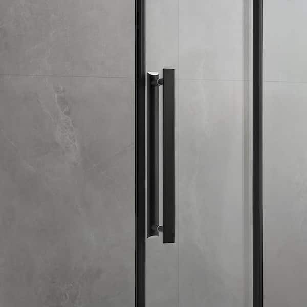 Waverly 46 1/2 in. - 48 in. W x 76 in. H Sliding Frameless Shower Door in Matte Black with Clear Glass