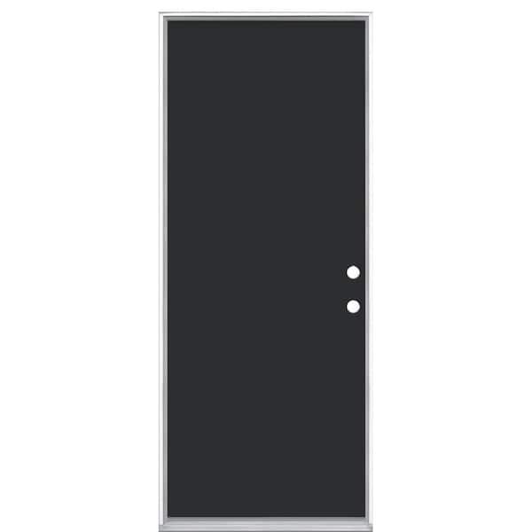Masonite 32 in. x 80 in. Flush Left Hand Inswing Jet Black Painted Steel Prehung Front Exterior Door No Brickmold