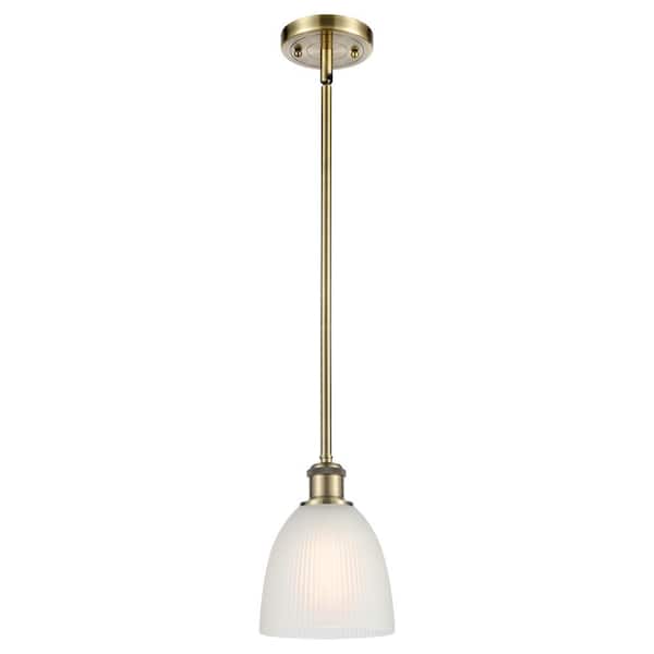 Innovations Castile 100-Watt 1-Light Antique Brass Standard Mini Pendant Light with Painted Glass Shade, No Bulbs Included