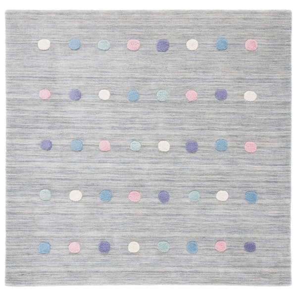 Kids 5 ft. x 5 ft. Silver Polka-Dot Square Area Rug