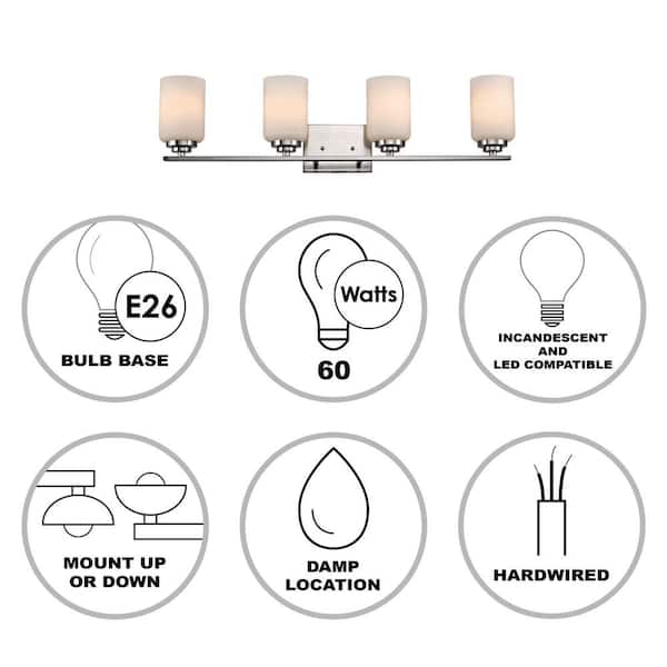 Mod Pod 31.25 in. 4-Light Polished Chrome Bathroom Vanity Light Fixture with Frosted Glass Cylinder Shades
