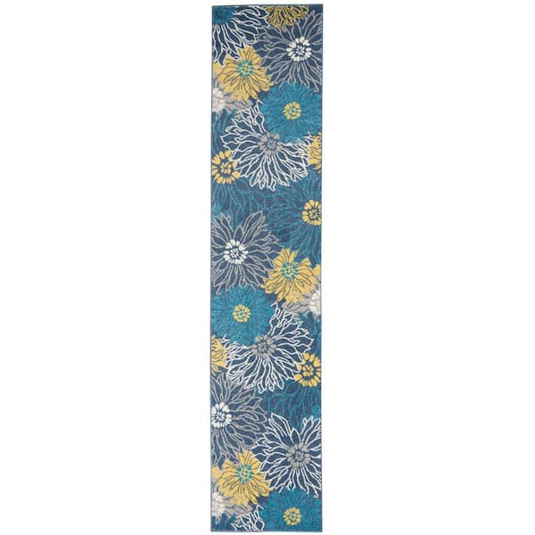 Nourison Passion Blue 2 ft. x 6 ft. Floral Contemporary Kitchen Runner Area Rug