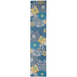 Passion Blue 2 ft. x 8 ft. Floral Contemporary Kitchen Runner Area Rug