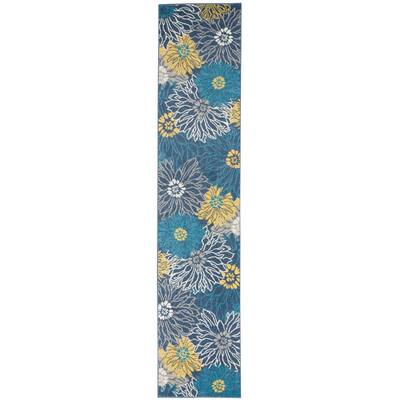 Passion Blue 2 ft. x 8 ft. Floral Modern Runner Rug