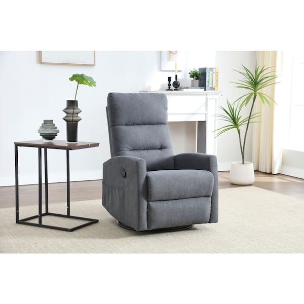 Roderick Modern Grey Polyester Upholstered Swivel Rocker Manual Recliner Chair with Storage Pockets