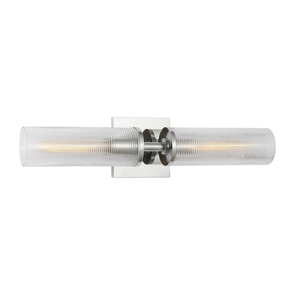 Sarita Medium 2-Light Chrome Wall Sconce with Clear Ribbed Glass Shades