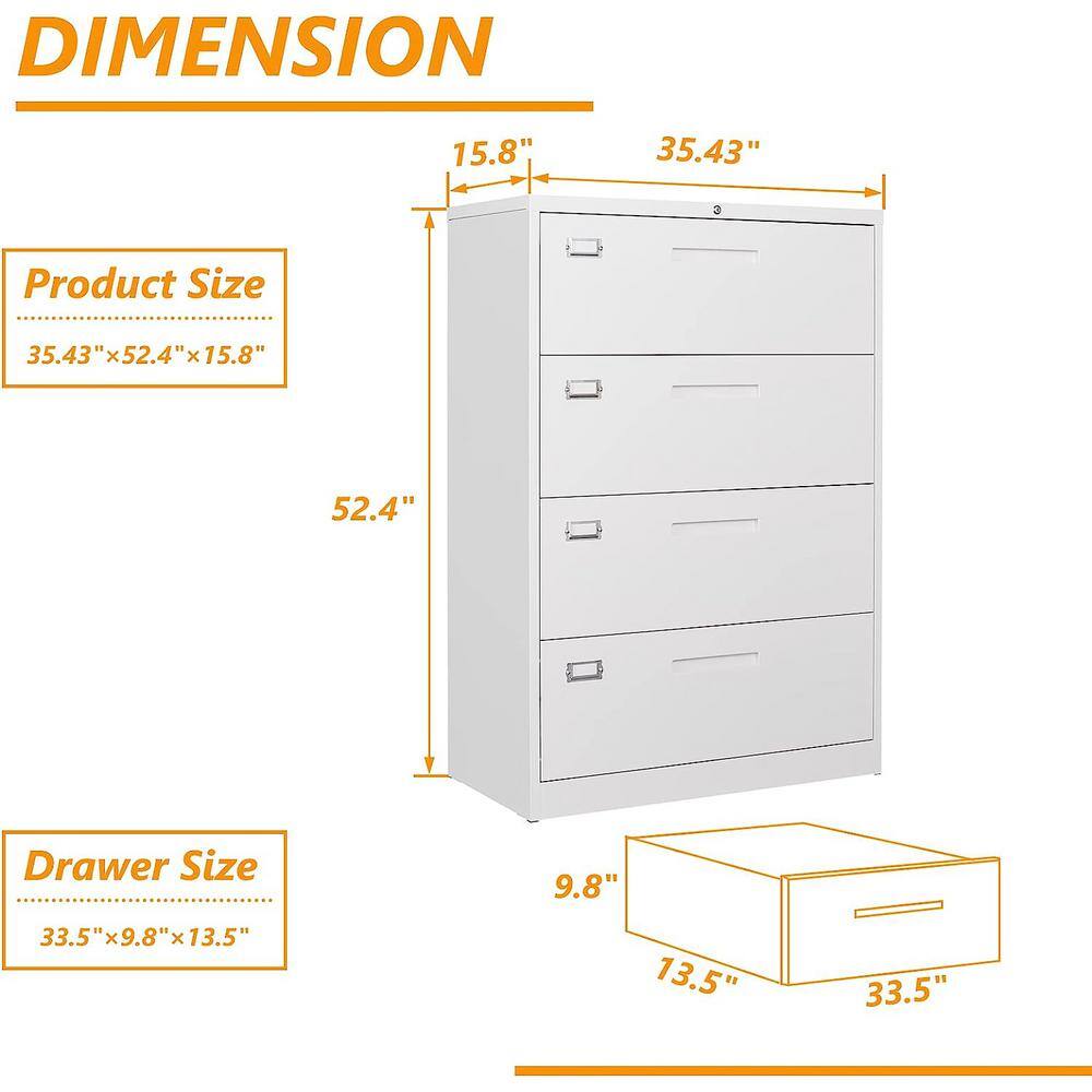 White Metal 4-Drawer Lockable Filing Cabinet