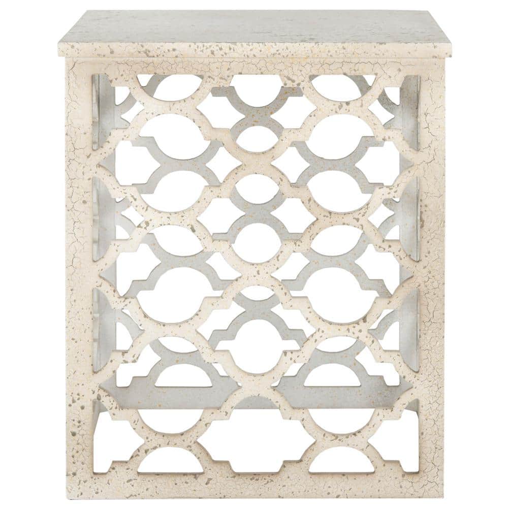 Moroccan-Inspired Distressed White Wood Square End Table