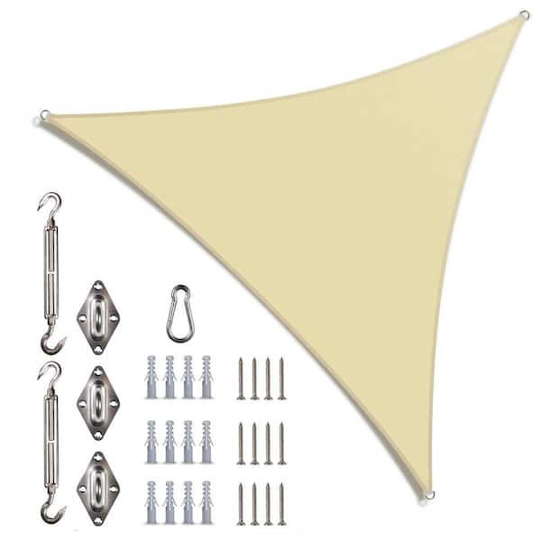 COLOURTREE 8 ft. x 8 ft. x 8 ft. 190 GSM Beige Equilateral Triangle Sun Shade Sail with Triangle Kit