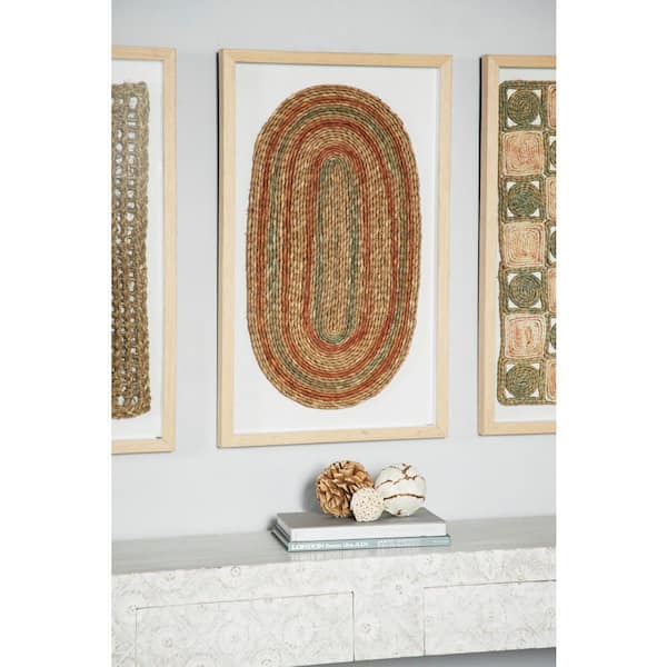 Litton Lane Abstract Oval Earth Tone Rope and Wood Wall Art
