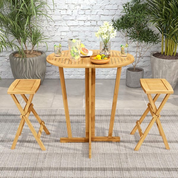 Kadehome 41.5 in. H Outdoor Folding Bar Table Oval Wood Bistro