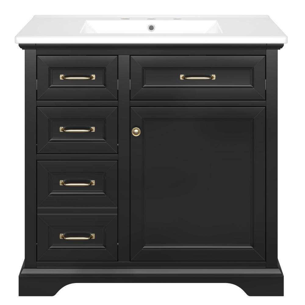 36 in. Single Sink Freestanding Black Bath Vanity with White Ceramic Top Unassembled price history on PriceWatchPro