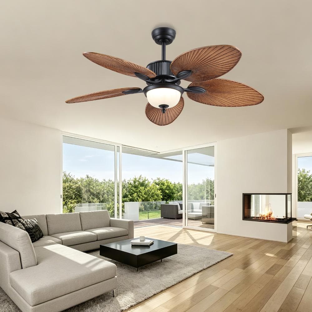 50 in. Black  Ceiling Fan with Light, Faux Palm Leaf Blades, Remote Control, for Patio Porch Deck. price history on PriceWatchPro