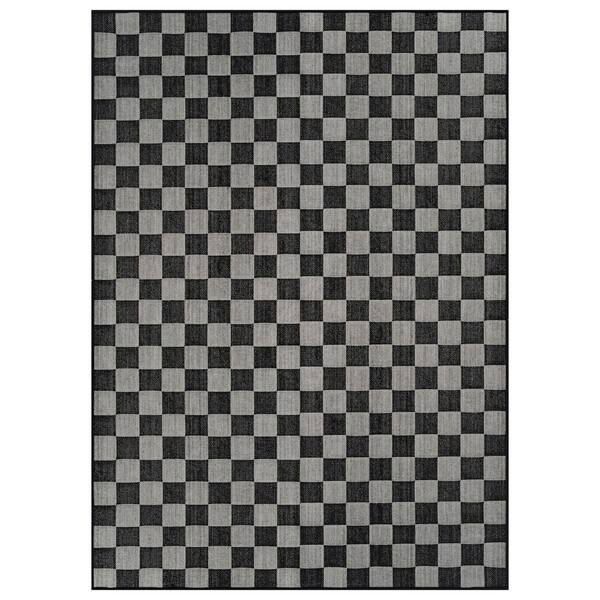 Checkered Black/Ivory Easy-Care Jute-Style Indoor/Outdoor Flat Woven 6 ft.6 in. x 9 ft. Black Area Rug