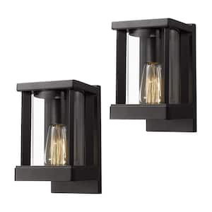 1-Light Black Aluminum Weather Resistant Outdoor Lighting Fixture Wall Lantern Sconce with No Bulbs Included