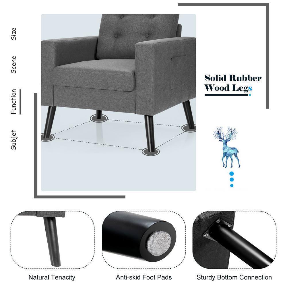 ErgoComfort Gray Fabric Accent Armchair with Side Pockets