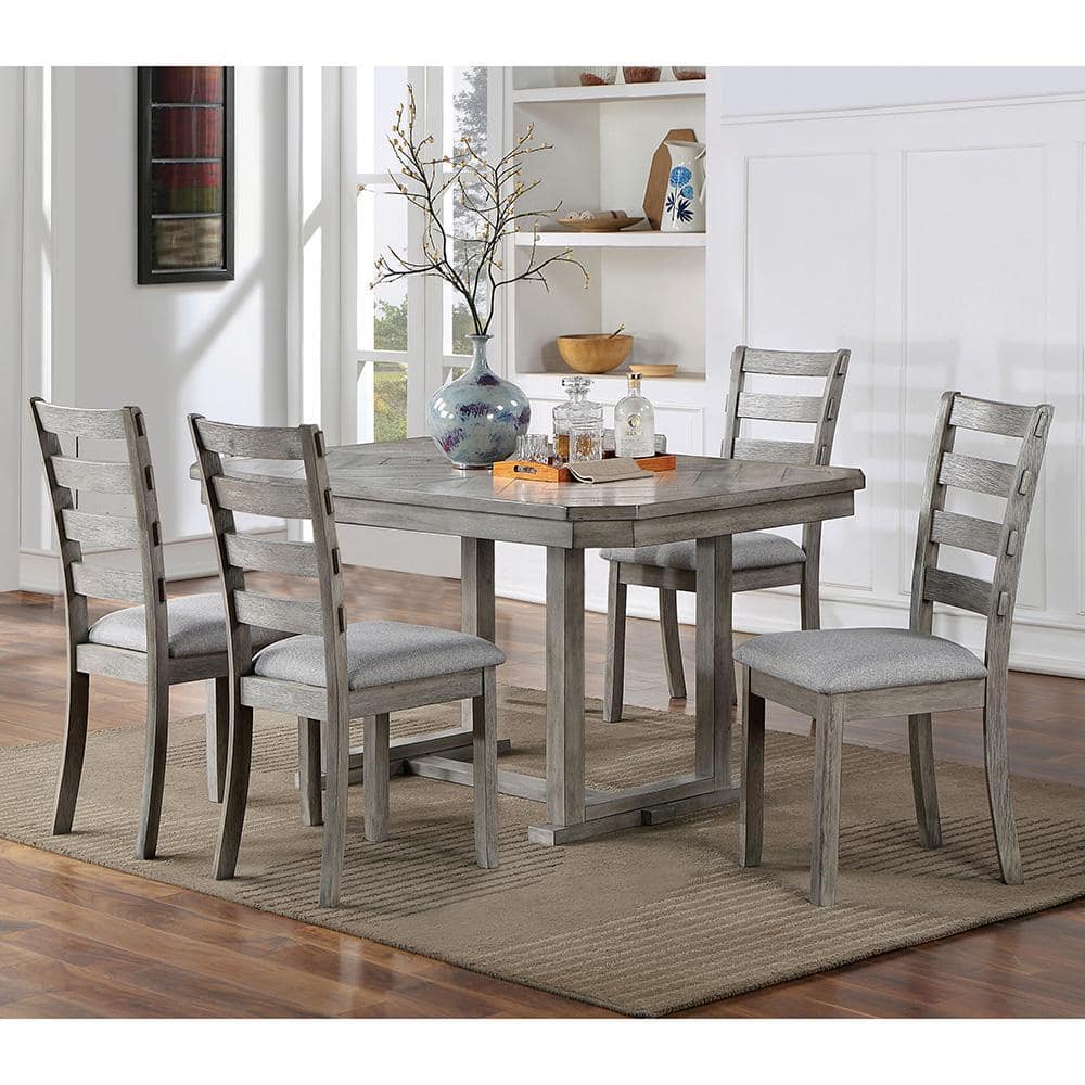 Furniture of America Truchas 5Piece Gray Solid Wood Dining Set with Ladder Back Chairs