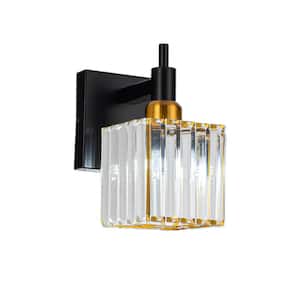Orillia 4.72 in. 1-Light Modern Black Gold Bathroom Vanity Light with Crystal Shades