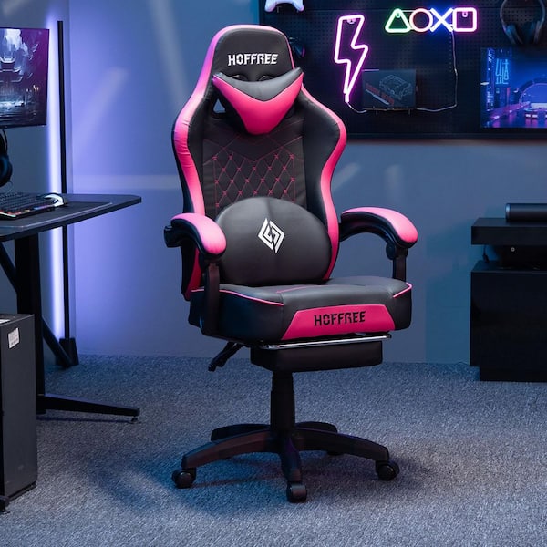 Hoffree Faux Leather Bluetooth Speakers Ergonomic Gaming Chair in