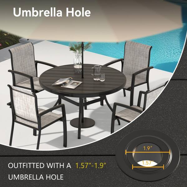 http southnext.us wrought-iron-patio-tables-with-umbrella-hole.html PHI VILLA Patio Round Table w/Umbrella Hole, Metal Table for 4, Black Woodard Add a tint of classical elegance to your outdoors with the Woodard premium mesh top round umbrella dining table Ama pear Black 41 in.