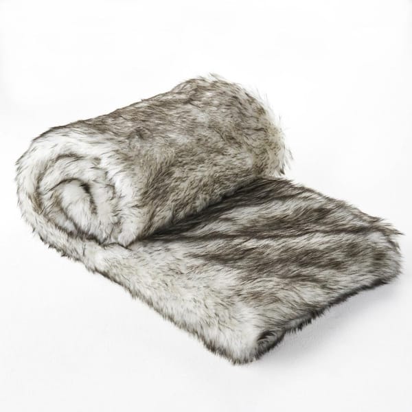 Cozy Series Grey with White Streaks Winter Comfort Theme Faux Fur Throw Blanket, Office Blanket, Heating Blanket