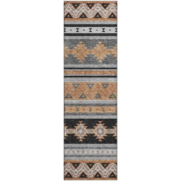 Mayfield Premium Machine Washable Abstract AMF2561 Black 2 ft. x 7 ft. Runner Rug