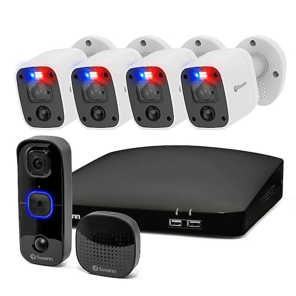 Swann New Home Security Kit SwannForce 4-Channel, 4-Bullet 4K UHD 1TB DVR Camera System with Video Doorbell and Chime