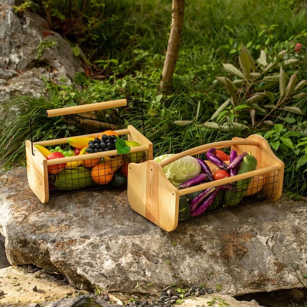 Gardenised Natural Straight Handle Basket 16 in. x 9 in. x 13 in