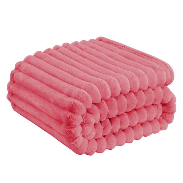 Lightweight Ribbed Cord Pink Flannel Fleece 71 in. x 79 in. Blanket