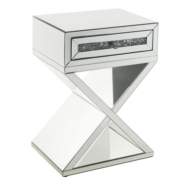 Acme Furniture Noralie 18 Mirrored and Faux Diamonds 26-Rectangular Wood Top Console Table with Glass