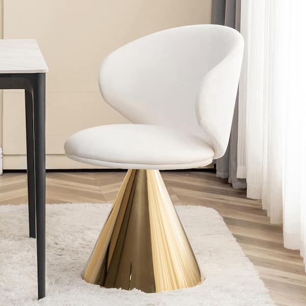 Art Leon Apollo White Fabric Swivel Chair with Metal Base