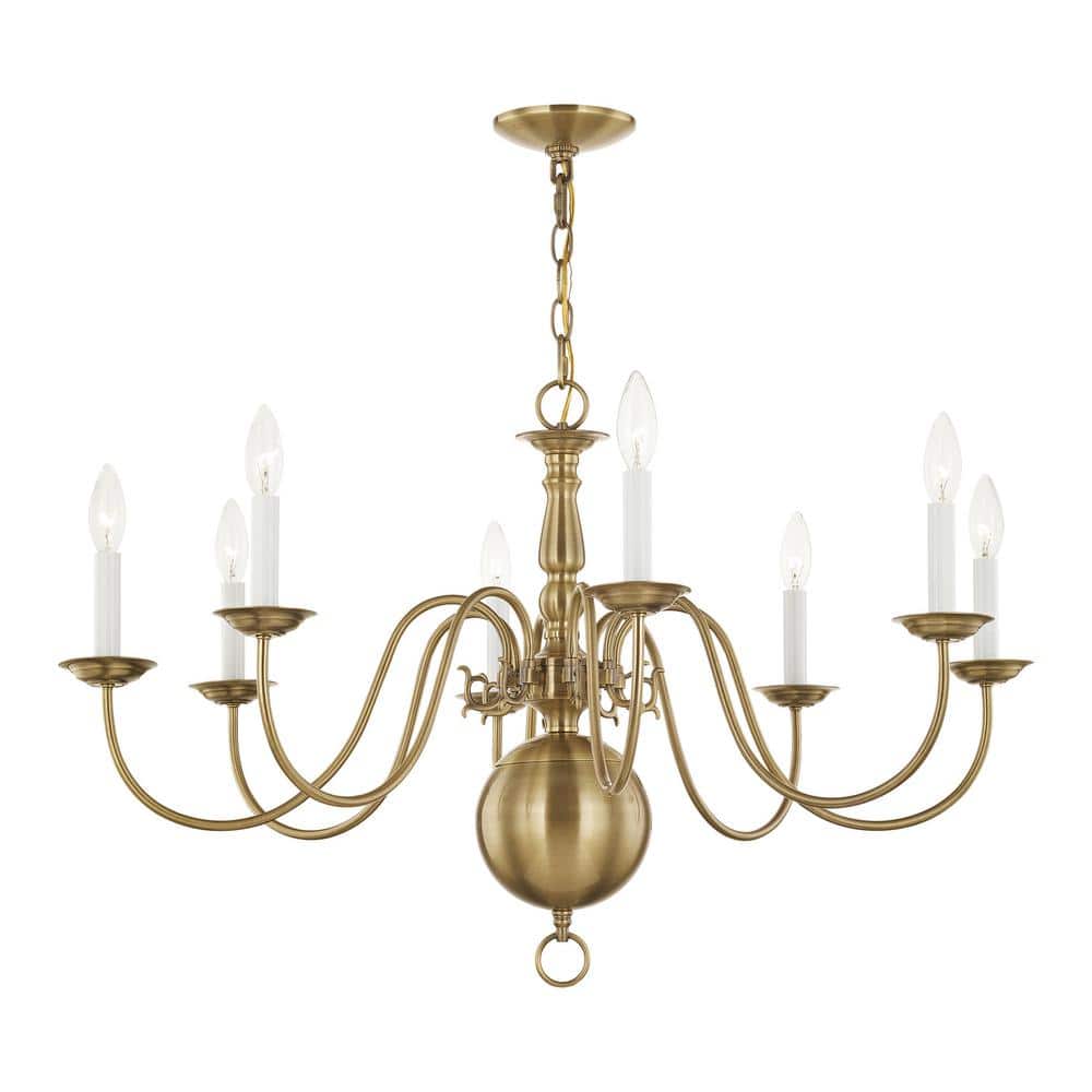 Antique Brass 8-Light Candelabra Chandelier with Chain
