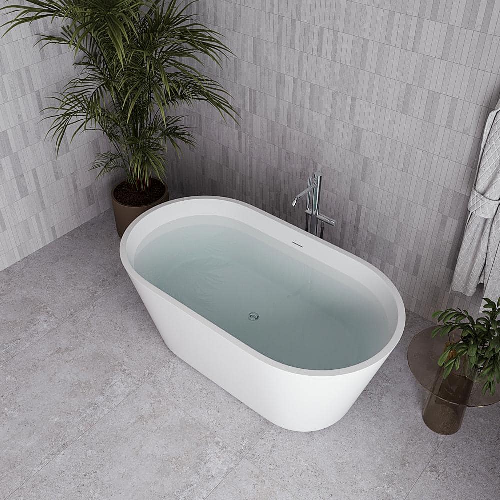 54" Glossy White Acrylic Freestanding Soaking Tub with Polished Gold Trim
