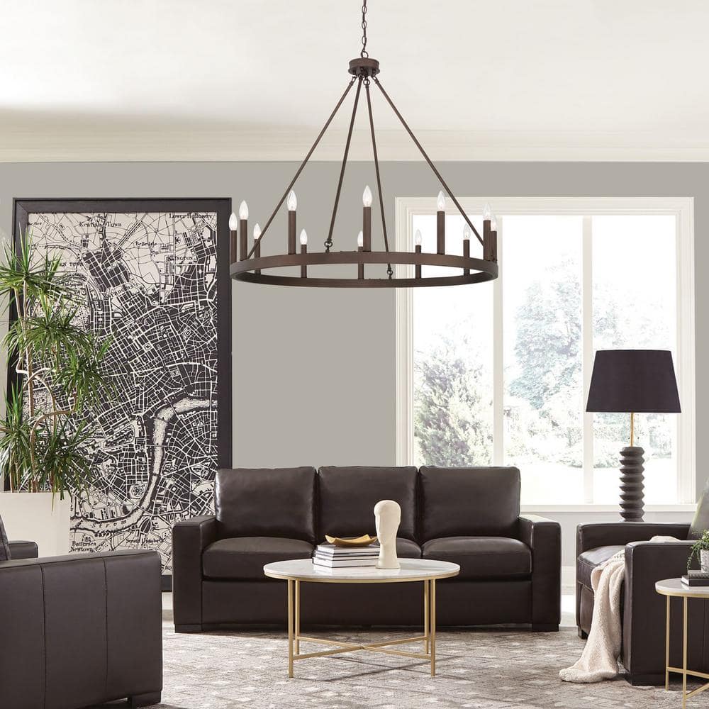 Oil Rubbed Bronze 12-Light Wagon Wheel Chandelier