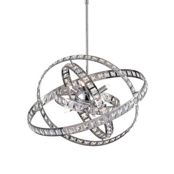 Maxax Frankfort 6 -Light Chrome Unique Geometric Chandelier with Crystal Accents