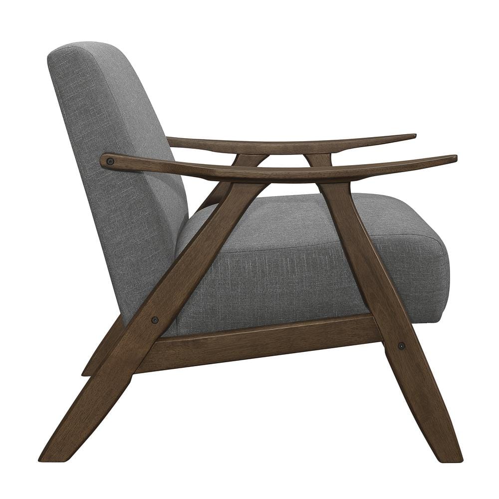 Transitional Gray Fabric Accent Chair with Walnut Wood Frame