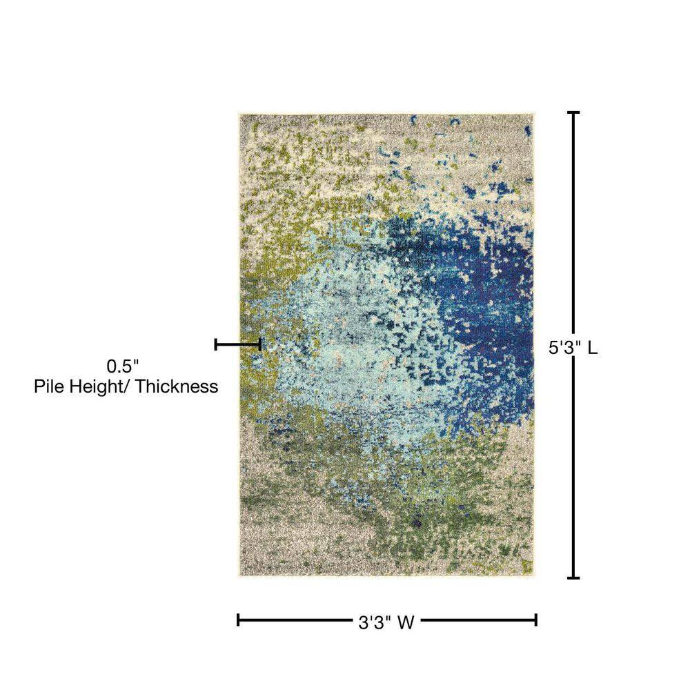 Blue Rectangular Synthetic Stain-Resistant Indoor Rug
